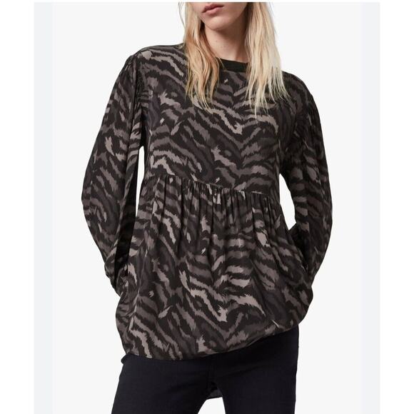 AllSaints Tops - Allsaints Womens Blouse‎ Size XS Fayre Remix Top Gray Print Viscose Long Sleeve